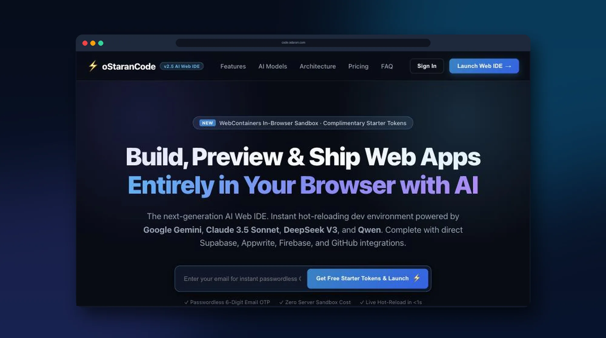 oStaranCode in-browser AI IDE